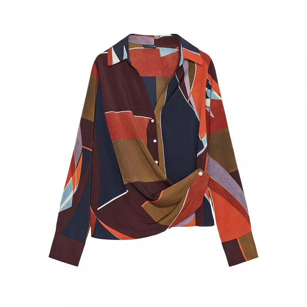 Zara Wrap Colorful Geometric Print Shirt